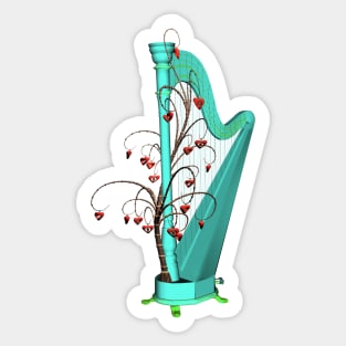 Wonderful harp  in a mushroom forest with tree with hearts Sticker